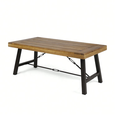 Rustic Outdoor Acacia Wood Coffee Table With Teak Finish And Metal Accents 27.25D X 45.75W X 18H