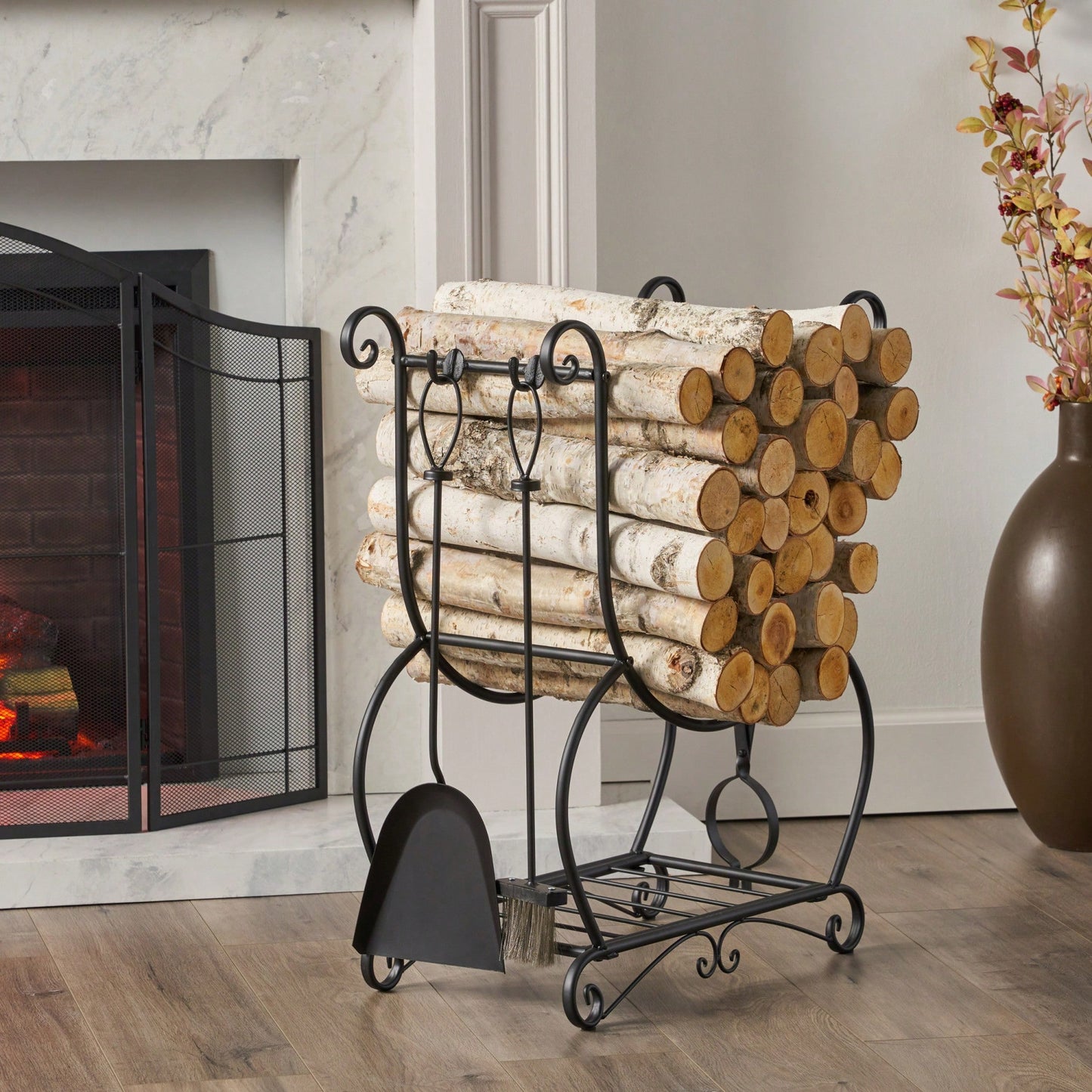 Heavy-Duty Log Rack With Durable Tools For Efficient Firewood Storage And Organization