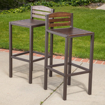 Set Of 2 Outdoor Acacia Wood Barstools For Patio And Garden