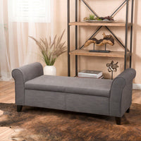 Stylish And Functional Armed Storage Bench With Cushion For Entryway Or Living Room