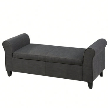 Stylish And Functional Armed Storage Bench With Cushion For Entryway Or Living Room