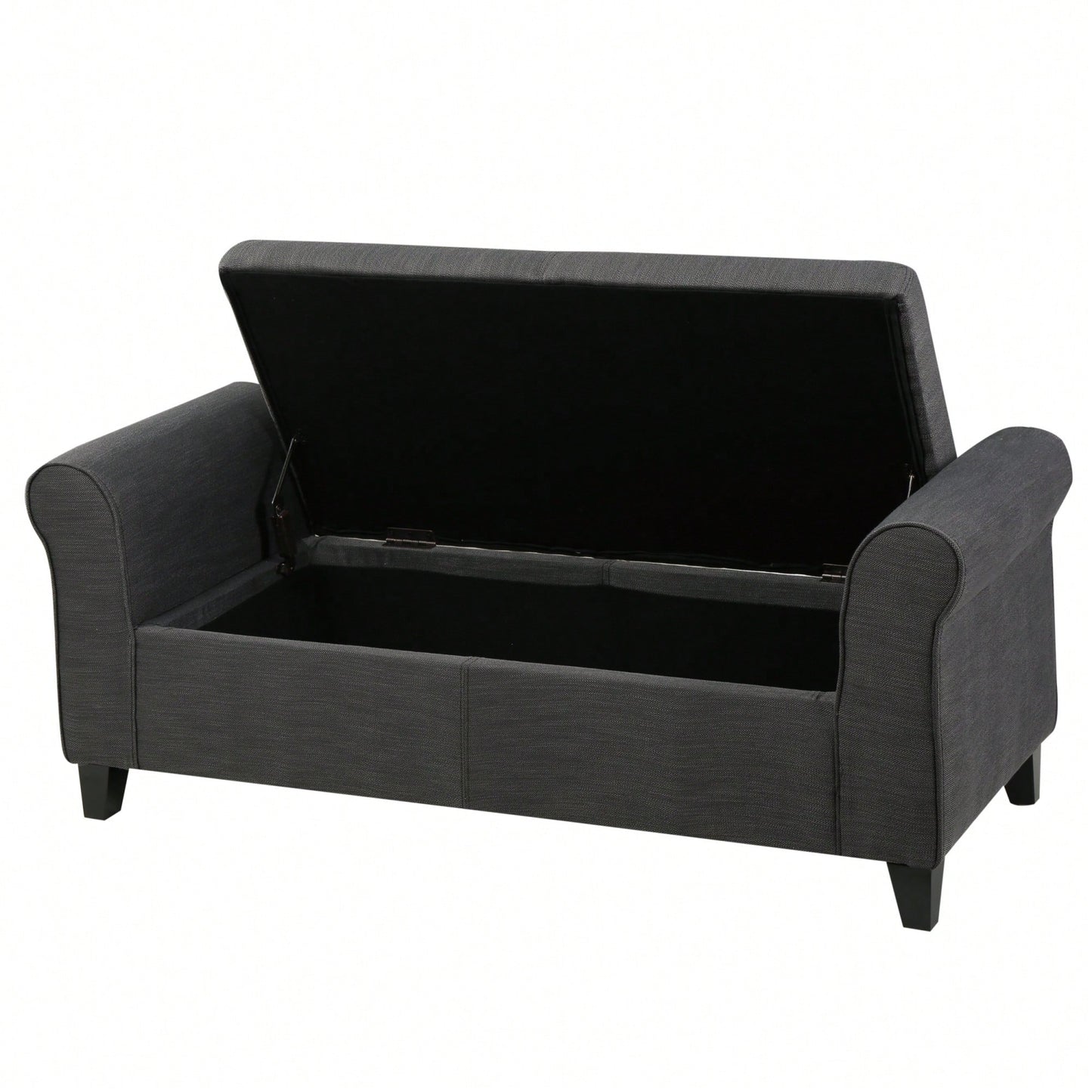 Stylish And Functional Armed Storage Bench With Cushion For Entryway Or Living Room