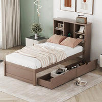 Contemporary Twin Bed Frame With USB Port And Storage Drawers In White Washed Finish