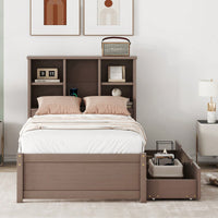 Contemporary Twin Bed Frame With USB Port And Storage Drawers In White Washed Finish