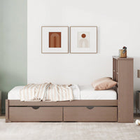 Contemporary Twin Bed Frame With USB Port And Storage Drawers In White Washed Finish