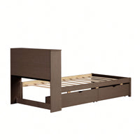 Contemporary Twin Bed Frame With USB Port And Storage Drawers In White Washed Finish