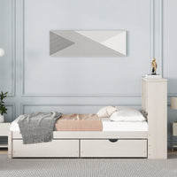 Contemporary Twin Bed Frame With USB Port And Storage Drawers In White Washed Finish