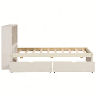 Contemporary Twin Bed Frame With USB Port And Storage Drawers In White Washed Finish