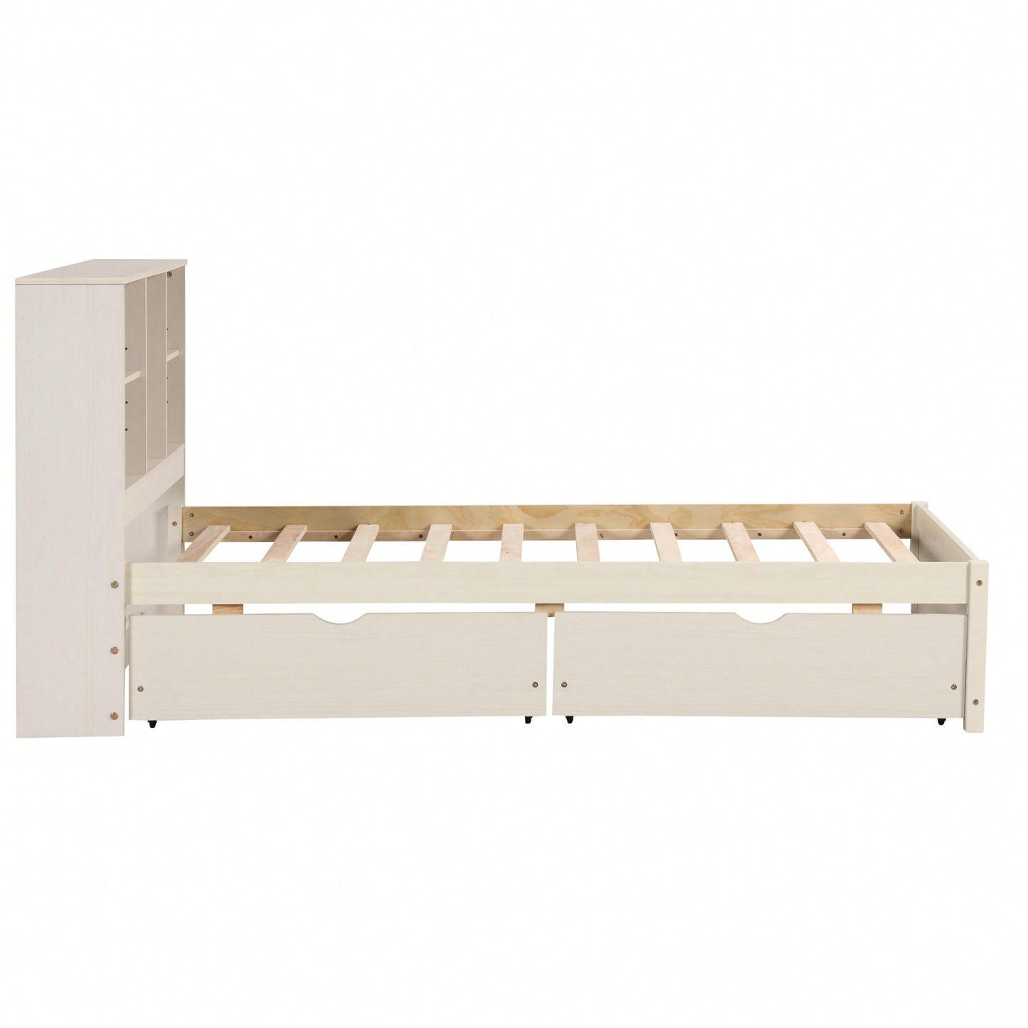 Contemporary Twin Bed Frame With USB Port And Storage Drawers In White Washed Finish