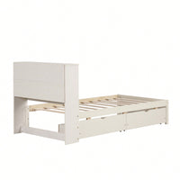 Contemporary Twin Bed Frame With USB Port And Storage Drawers In White Washed Finish