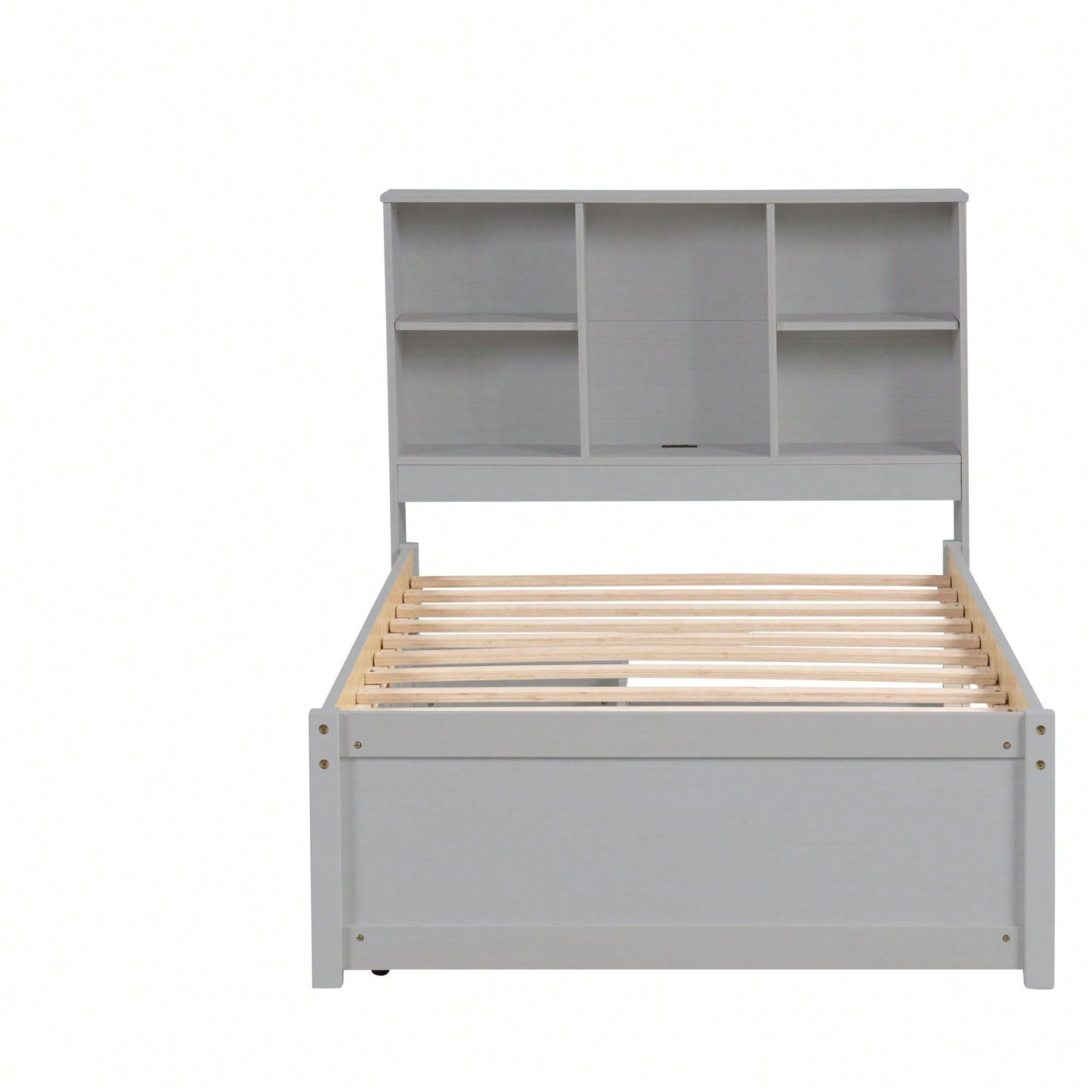 Contemporary Twin Bed Frame With USB Port And Storage Drawers In White Washed Finish