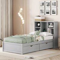 Contemporary Twin Bed Frame With USB Port And Storage Drawers In White Washed Finish