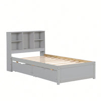 Contemporary Twin Bed Frame With USB Port And Storage Drawers In White Washed Finish