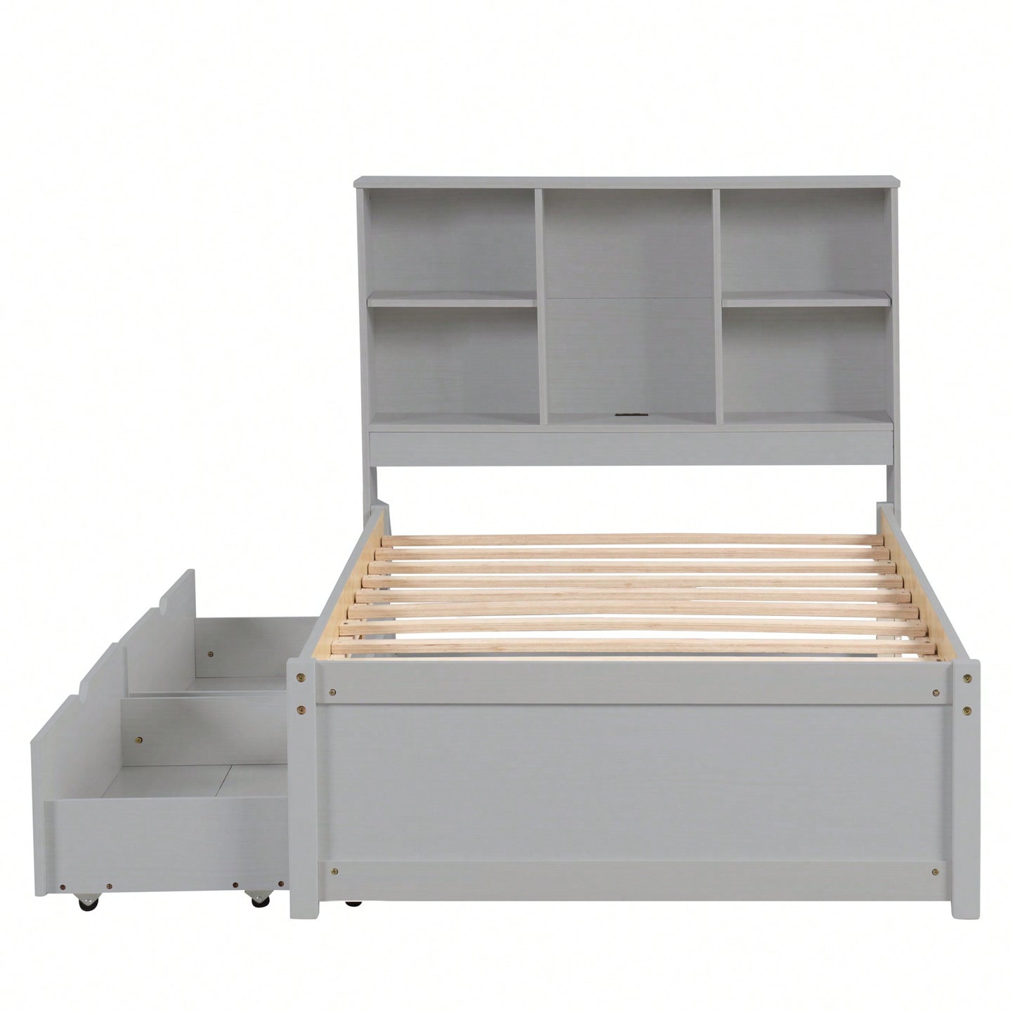 Contemporary Twin Bed Frame With USB Port And Storage Drawers In White Washed Finish