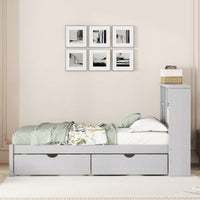 Contemporary Twin Bed Frame With USB Port And Storage Drawers In White Washed Finish