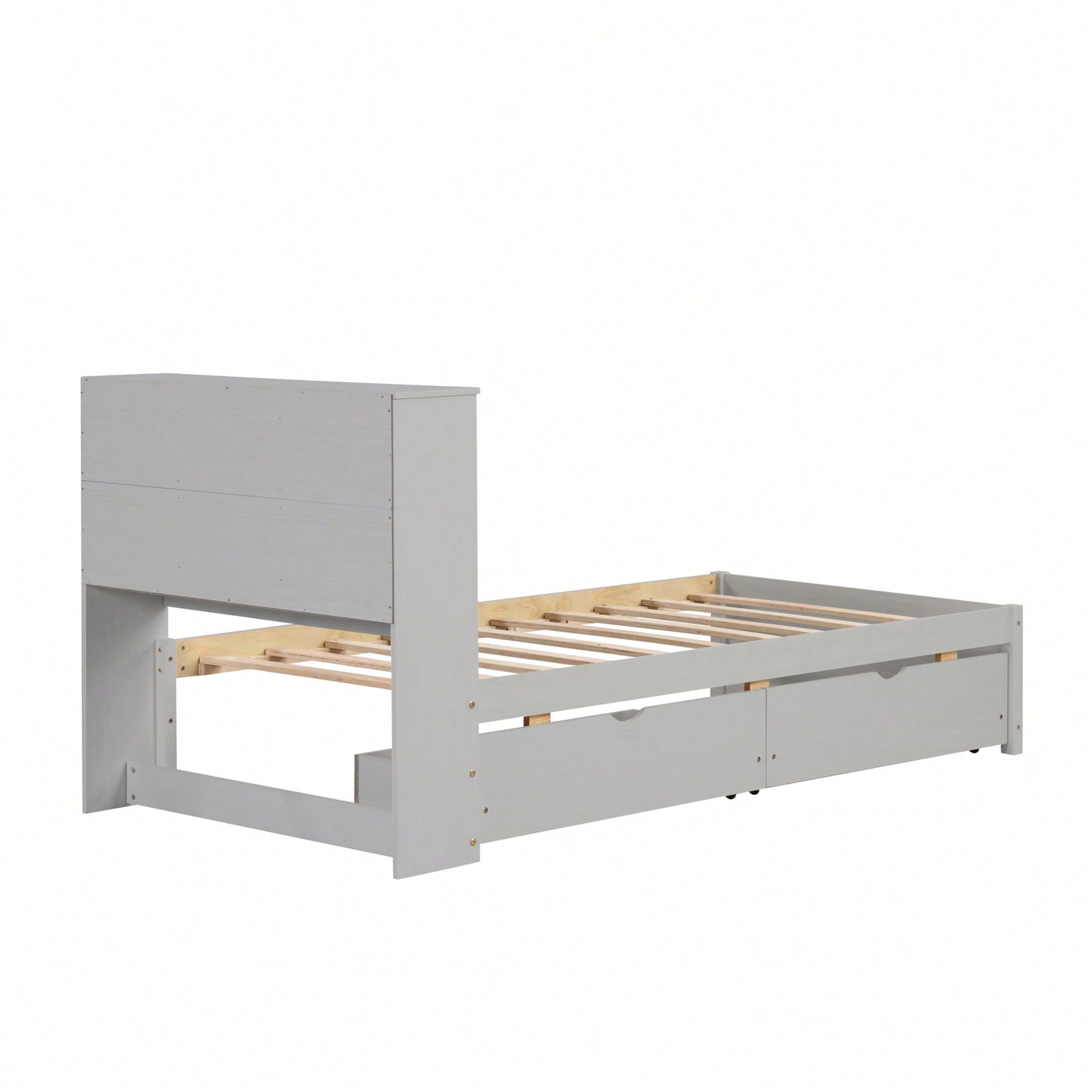 Contemporary Twin Bed Frame With USB Port And Storage Drawers In White Washed Finish