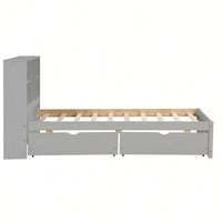 Contemporary Twin Bed Frame With USB Port And Storage Drawers In White Washed Finish