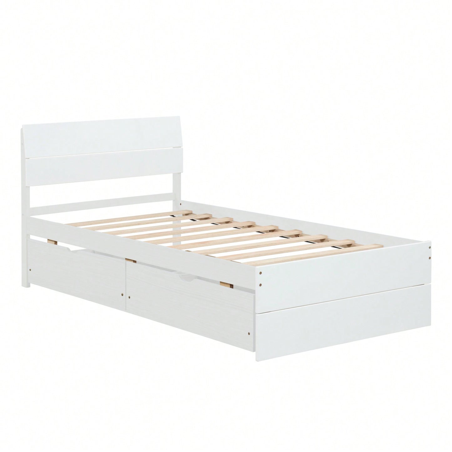 Modern Twin Bed Frame With Storage Drawers High Gloss White Headboard And Footboard Creamy White Finish