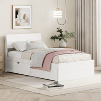 Modern Twin Bed Frame With Storage Drawers High Gloss White Headboard And Footboard Creamy White Finish