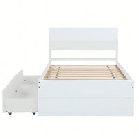 Modern Twin Bed Frame With Storage Drawers High Gloss White Headboard And Footboard Creamy White Finish