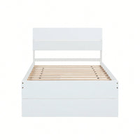 Modern Twin Bed Frame With Storage Drawers High Gloss White Headboard And Footboard Creamy White Finish