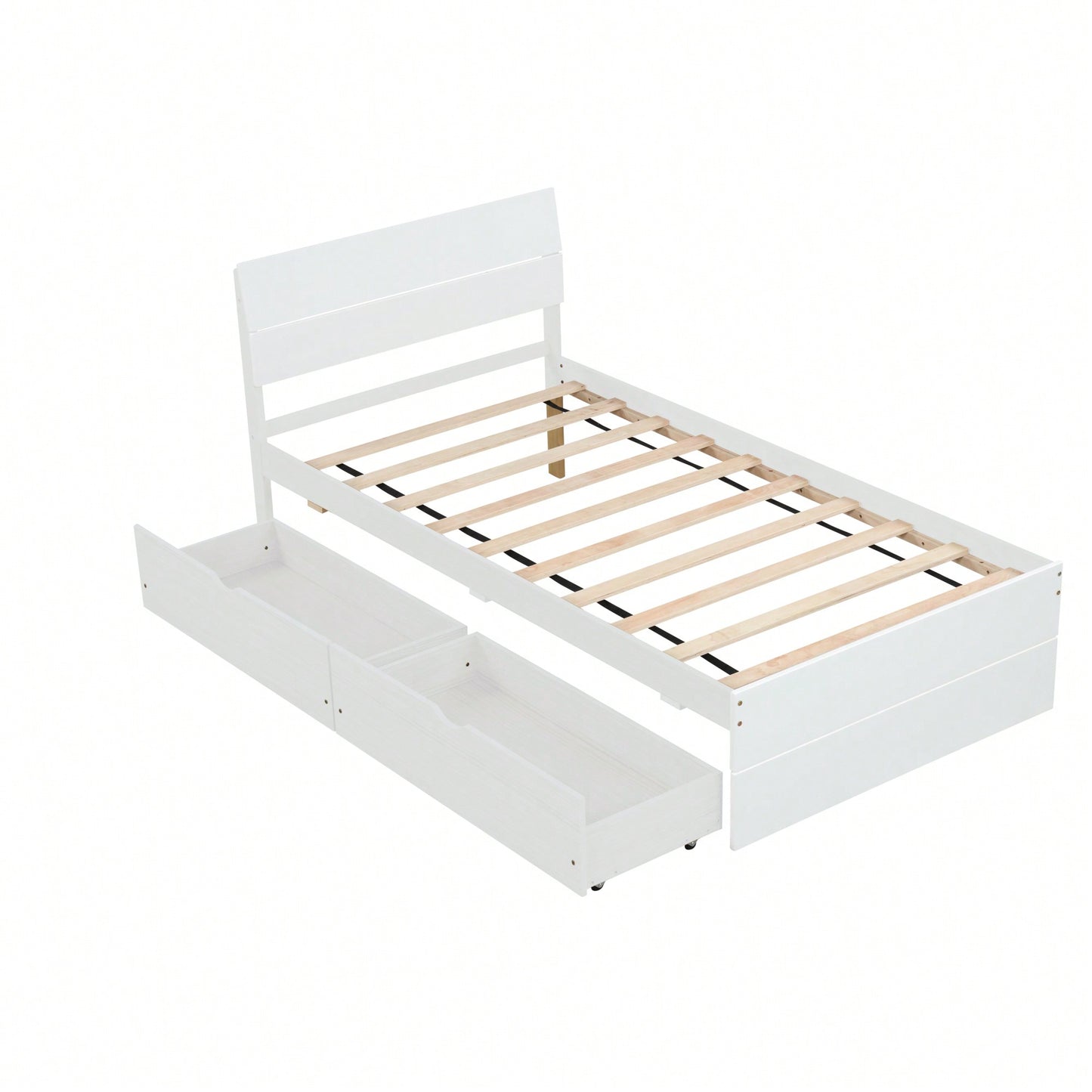 Modern Twin Bed Frame With Storage Drawers High Gloss White Headboard And Footboard Creamy White Finish