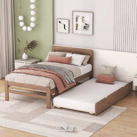 Walnut Twin Size Platform Bed Frame With Trundle For Space-Saving Sleep Solutions