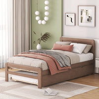 Walnut Twin Size Platform Bed Frame With Trundle For Space-Saving Sleep Solutions