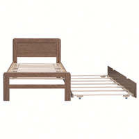 Walnut Twin Size Platform Bed Frame With Trundle For Space-Saving Sleep Solutions