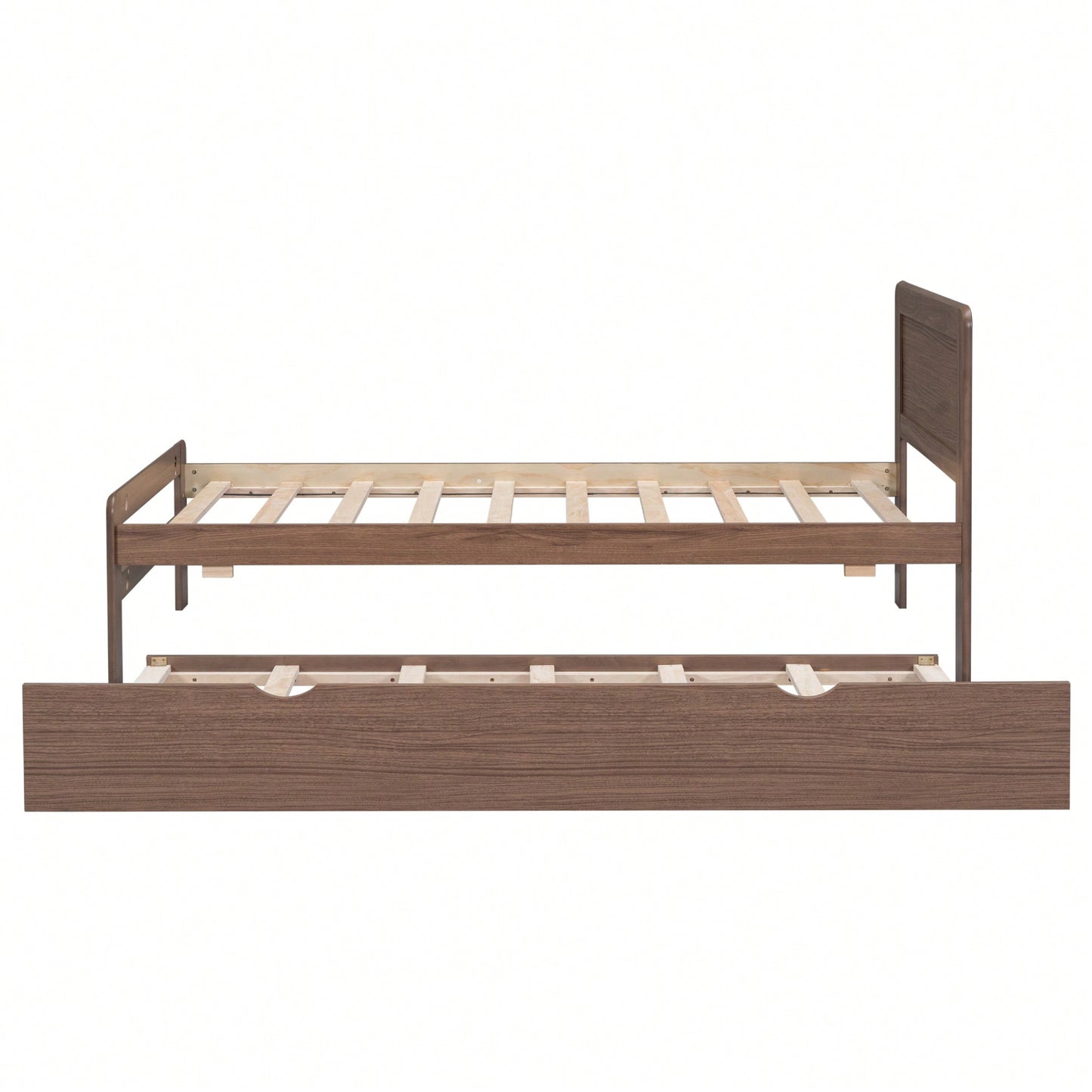 Walnut Twin Size Platform Bed Frame With Trundle For Space-Saving Sleep Solutions