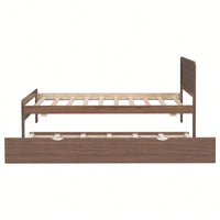 Walnut Twin Size Platform Bed Frame With Trundle For Space-Saving Sleep Solutions