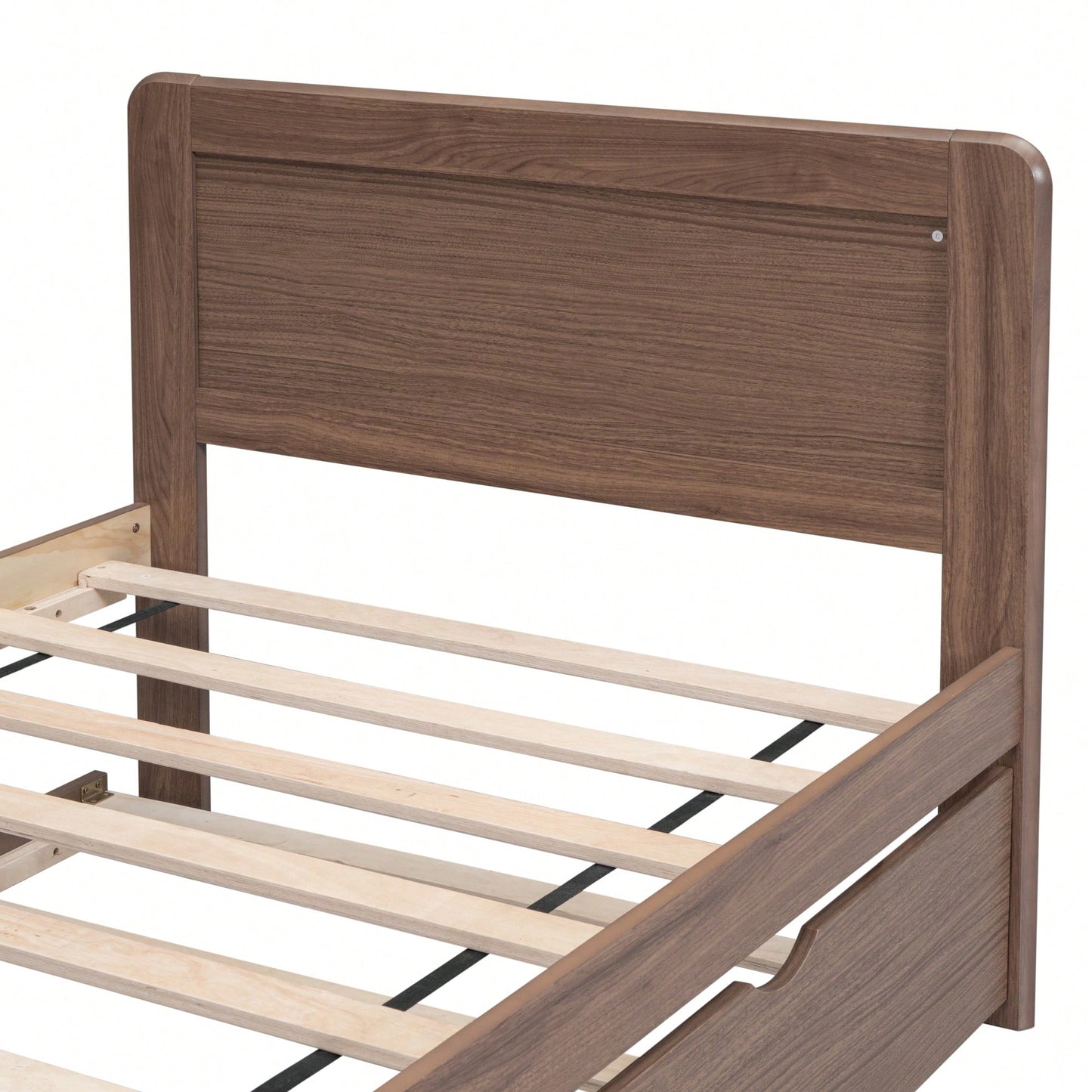 Walnut Twin Size Platform Bed Frame With Trundle For Space-Saving Sleep Solutions