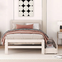 Modern Twin Size Grey Platform Bed Frame With 2 Storage Drawers