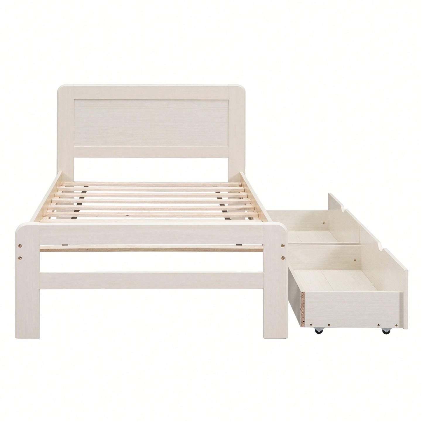 Modern Twin Size Grey Platform Bed Frame With 2 Storage Drawers