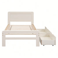 Modern Twin Size Grey Platform Bed Frame With 2 Storage Drawers