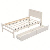 Modern Twin Size Grey Platform Bed Frame With 2 Storage Drawers