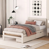 Modern Twin Size Grey Platform Bed Frame With 2 Storage Drawers