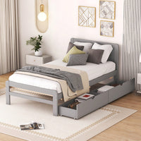 Modern Twin Size Grey Platform Bed Frame With 2 Storage Drawers