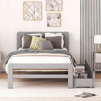 Modern Twin Size Grey Platform Bed Frame With 2 Storage Drawers