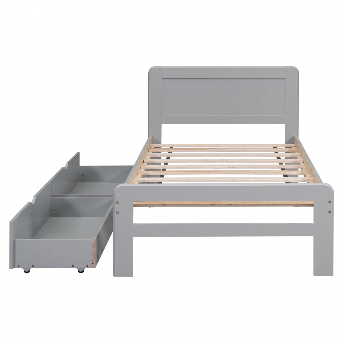 Modern Twin Size Grey Platform Bed Frame With 2 Storage Drawers