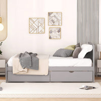 Modern Twin Size Grey Platform Bed Frame With 2 Storage Drawers