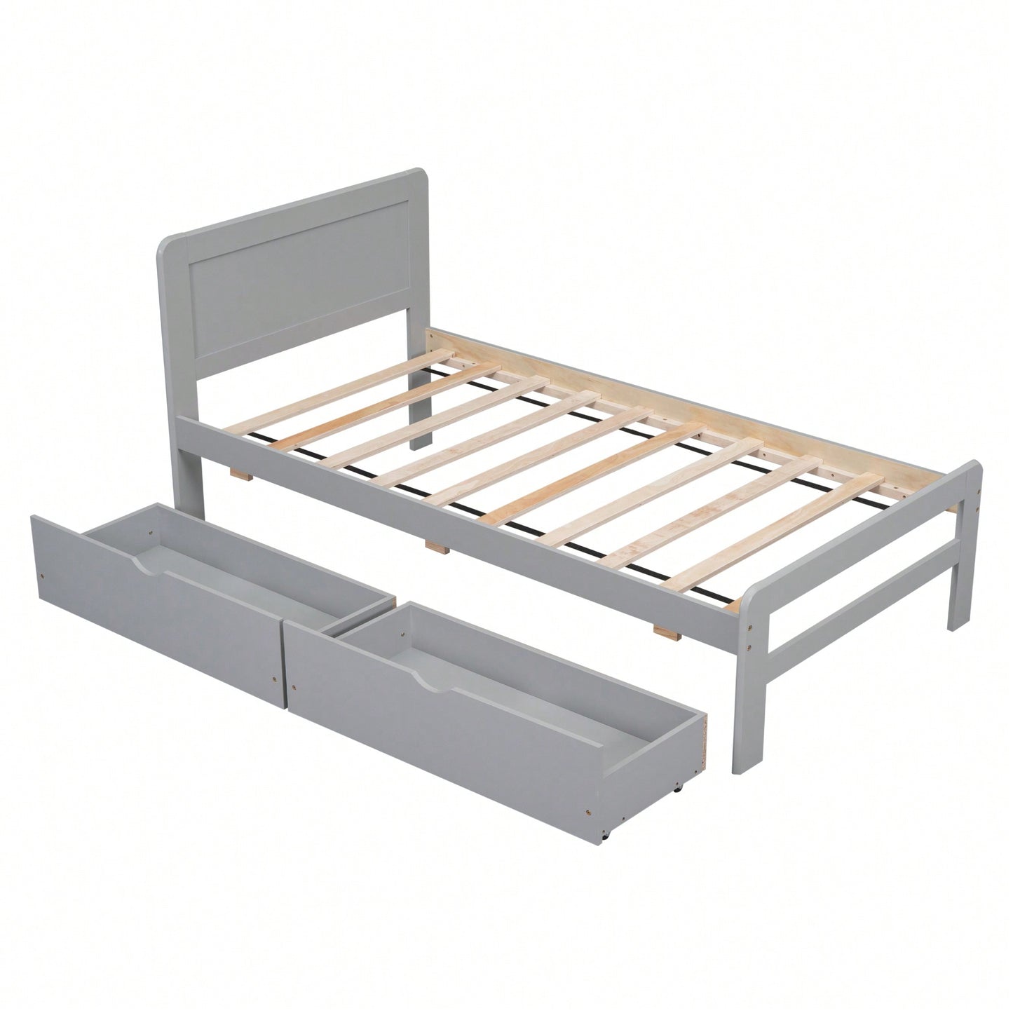 Modern Twin Size Grey Platform Bed Frame With 2 Storage Drawers