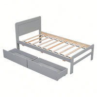 Modern Twin Size Grey Platform Bed Frame With 2 Storage Drawers