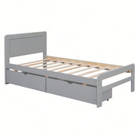 Modern Twin Size Grey Platform Bed Frame With 2 Storage Drawers