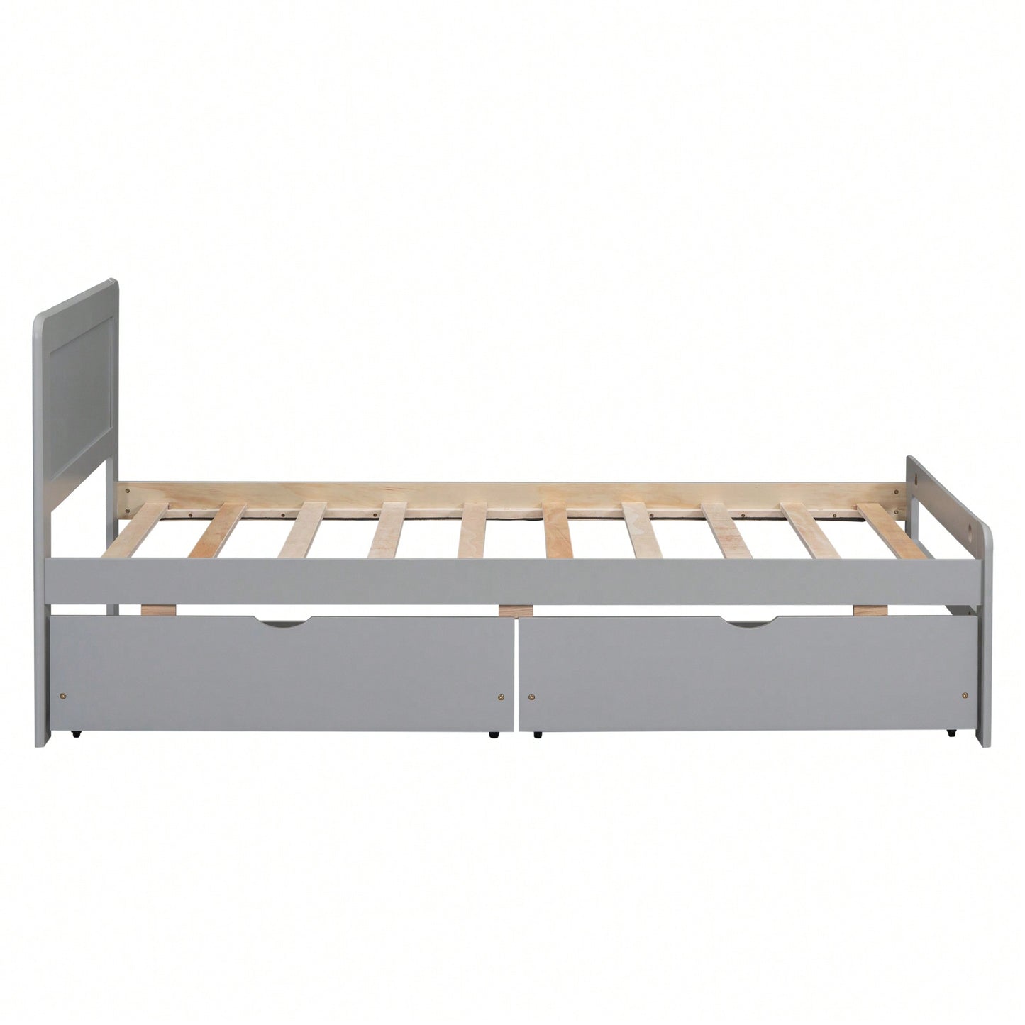 Modern Twin Size Grey Platform Bed Frame With 2 Storage Drawers