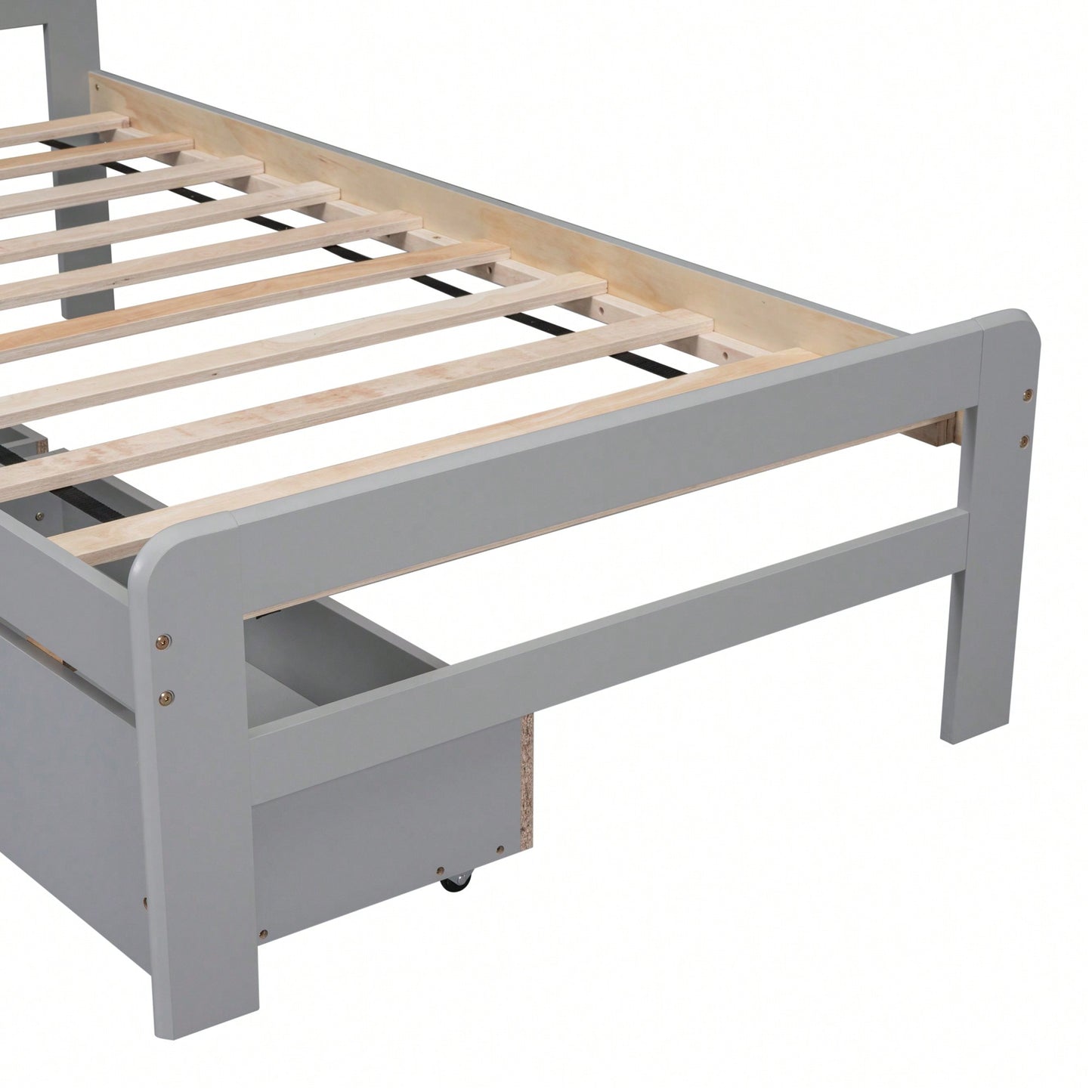 Modern Twin Size Grey Platform Bed Frame With 2 Storage Drawers