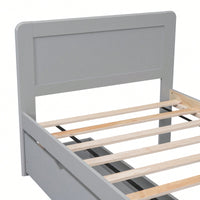 Modern Twin Size Grey Platform Bed Frame With 2 Storage Drawers