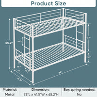 Space Saving Twin Over Twin Metal Bunk Bed With Safety Guardrails And Dual Ladders, No Box Spring Needed, Convertible Design In White