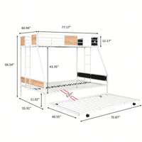 Sturdy Twin Over Full Bunk Bed with Trundle and Guardrail Space-Saving Design for Three with Wooden Accents