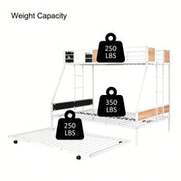Sturdy Twin Over Full Bunk Bed with Trundle and Guardrail Space-Saving Design for Three with Wooden Accents